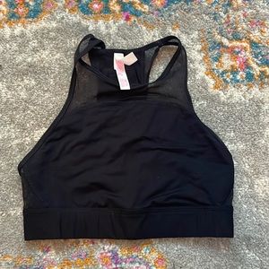 Victoria’s Secret Pink Black High Neck Mesh Sports Bra Graphic